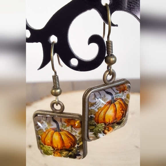 Pumpkin Square Dangle Earrings - Picture 1 of 4